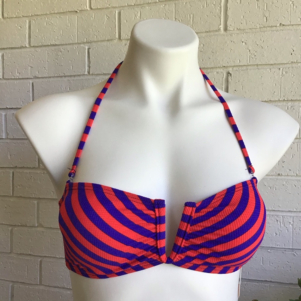 Red & Blue Striped Bandeau Bikini Top GB Size Small